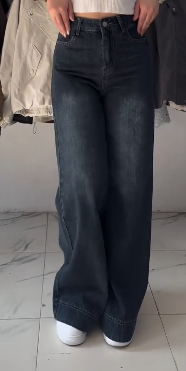 High-Rise Wide-Leg Baggy Denim Jeans
