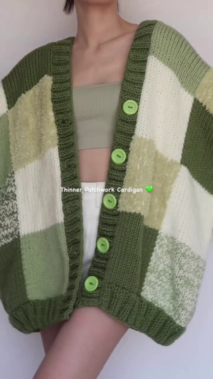 Patchwork Knit Cardigan in Sage, Lilac or Caramel