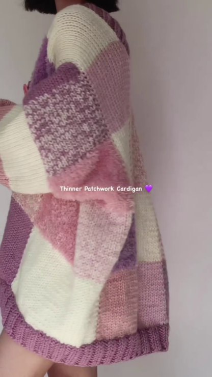 Patchwork Knit Cardigan in Sage, Lilac or Caramel