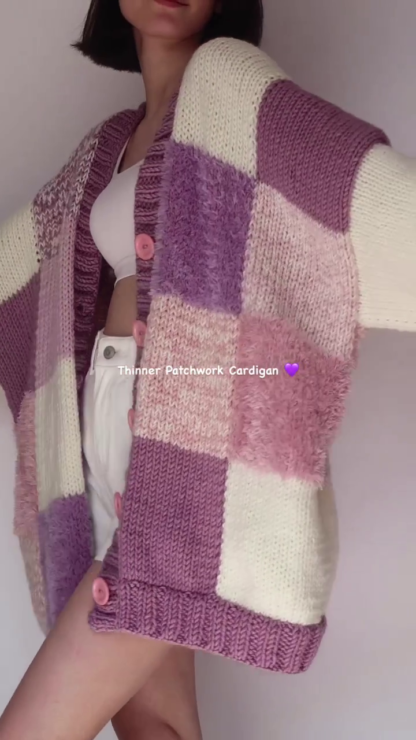 Patchwork Knit Cardigan in Sage, Lilac or Caramel