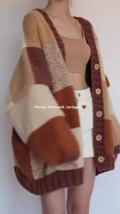 Patchwork Knit Cardigan in Sage, Lilac or Caramel