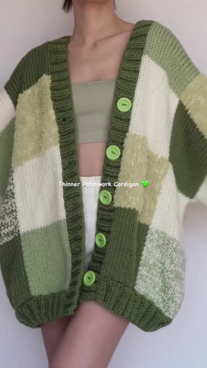Patchwork Knit Cardigan in Sage, Lilac or Caramel