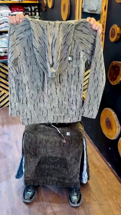 Crushed-Velvet Texture Fleece Hoodie with Kangaroo Pocket