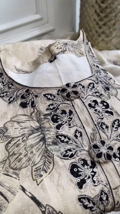 Off-White Floral Cotton Kurta Set with Embroidered Dupatta