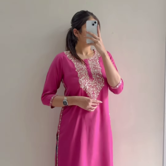 Embroidered Straight Long Kurta with Side Slits