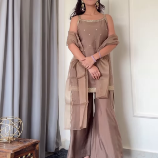 Sleeveless Square-Neck Palazzo Suit with Sheer Dupatta, 4 Shades
