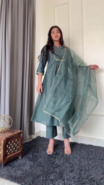 Sleeveless Square-Neck Palazzo Suit with Sheer Dupatta, 4 Shades