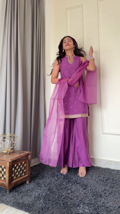 Sleeveless Square-Neck Palazzo Suit with Sheer Dupatta, 4 Shades