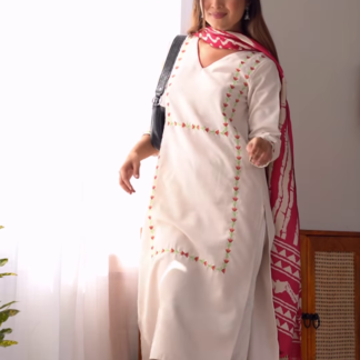 Hand-Painted Floral Kurta Set with Dupatta, 4 Pastel Shades
