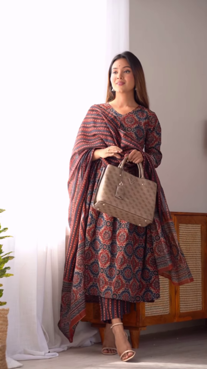 Hand-Painted Floral Kurta Set with Dupatta, 4 Pastel Shades