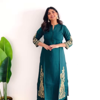 Gold Embroidered Silk-Blend Kurta and Palazzo Set, 6 Shades