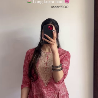 Paisley Print Long Kurta with Embroidered Yoke, 4 Colours