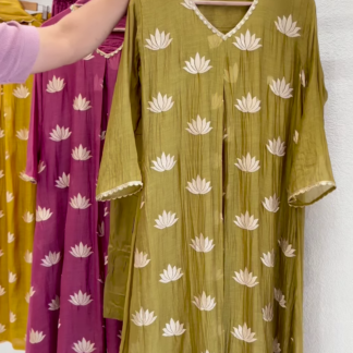 Floral Embroidered Kurta Set with Dupatta, Olive, Magenta or Mustard