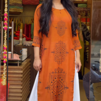 Earthy Tribal Print Kurti with 3/4 Sleeves, 4 Designs