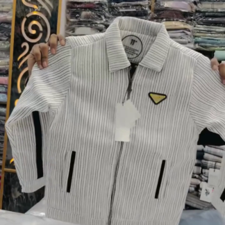 Striped Zip-Up Casual Jacket with Contrast Pockets