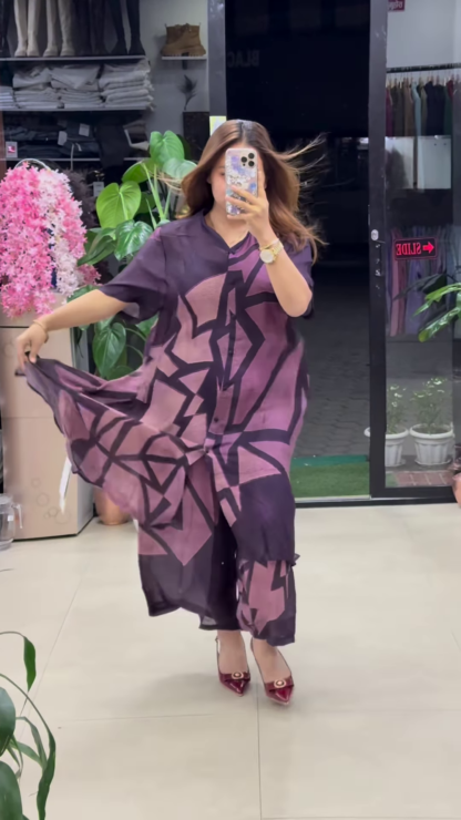 Abstract Print Chiffon Shirt Dress, Short Sleeves, 4 Prints