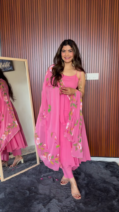 Georgette Anarkali Dress with Dupatta, Assorted Colours