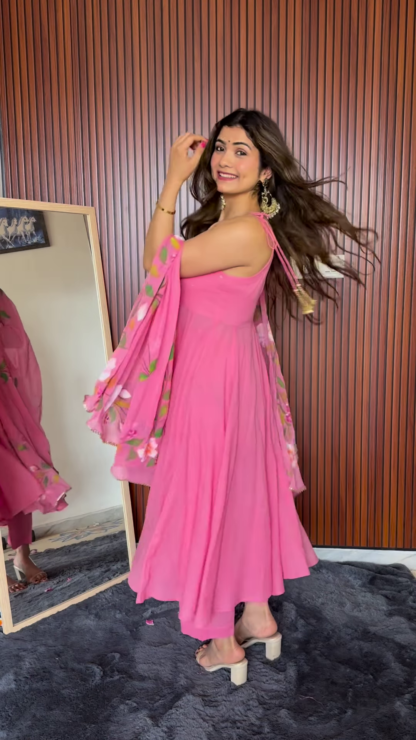Georgette Anarkali Dress with Dupatta, Assorted Colours