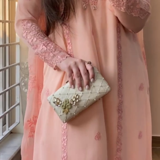 Blush Pink Embroidered Chiffon Suit with Beaded Yoke and Dupatta