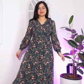 Floral Maxi Dress with Puff Sleeves and Fitted Waist, 12 Prints