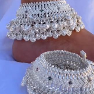 Rajasthani Kadla Anklets, Silver Tone (Pair)