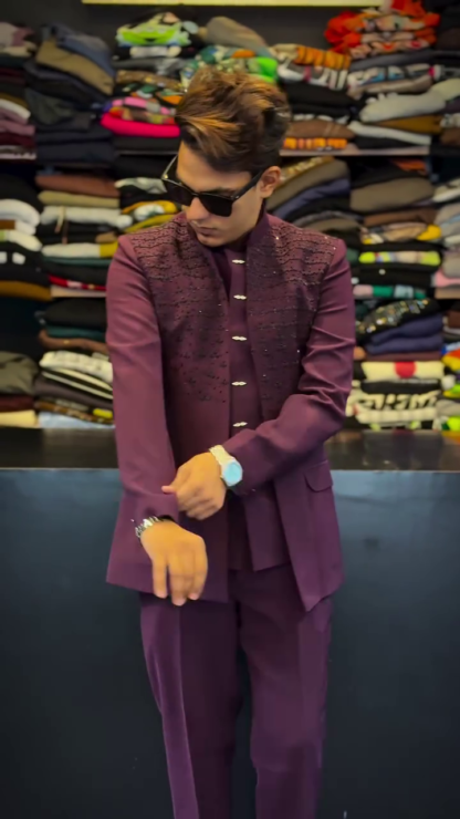Embroidered Indo-Western Suit for Men, Wedding and Party Wear