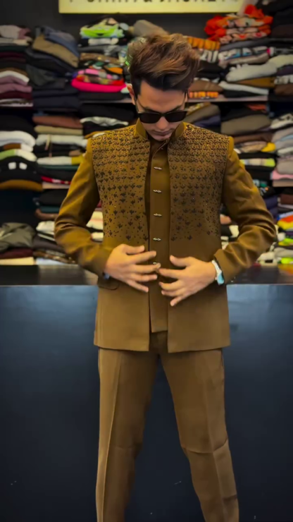 Embroidered Indo-Western Suit for Men, Wedding and Party Wear