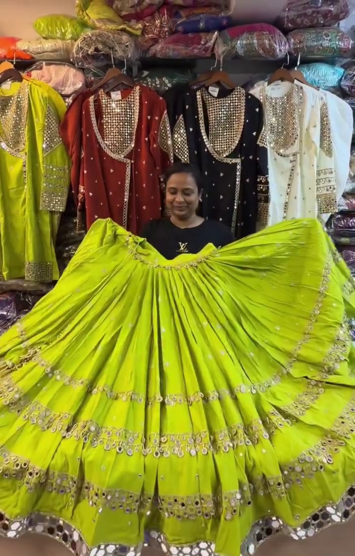 Women's Mirror Work Flared Lehenga - Image 2