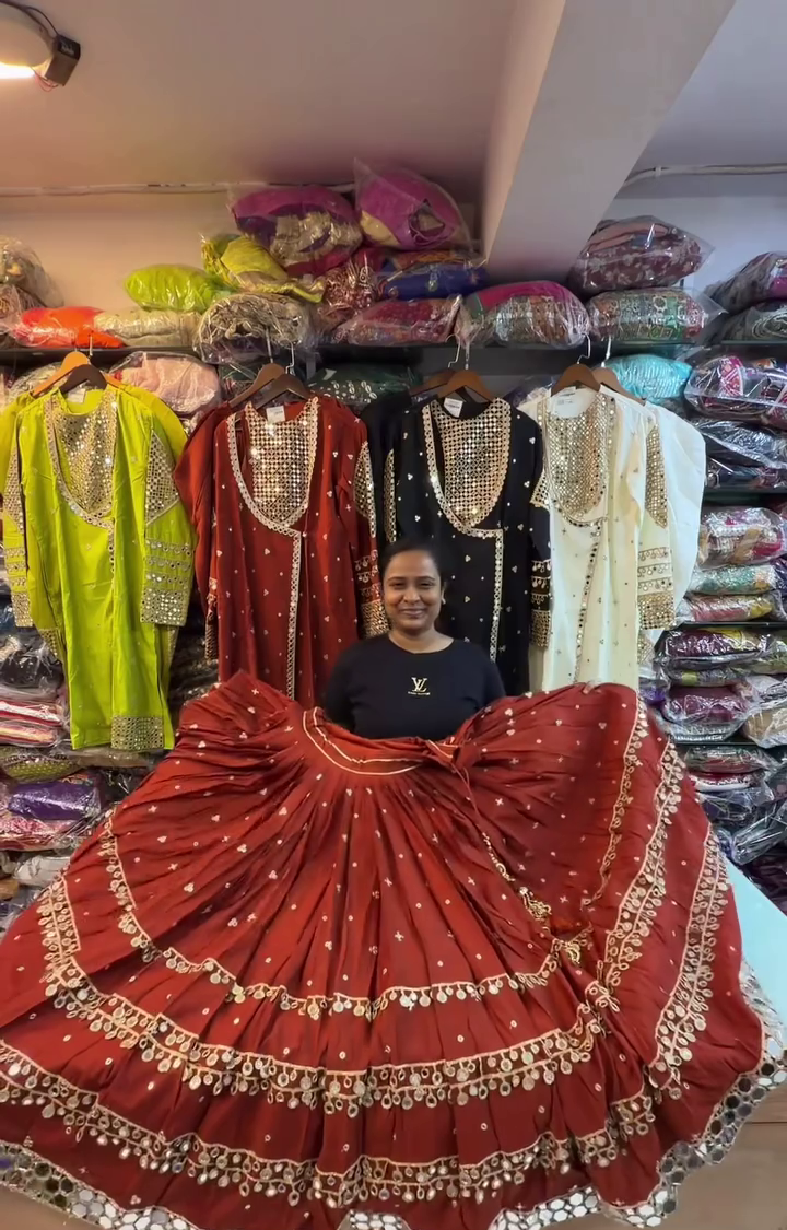 Women's Mirror Work Flared Lehenga - Image 3