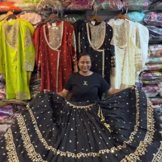 Women's Mirror Work Flared Lehenga