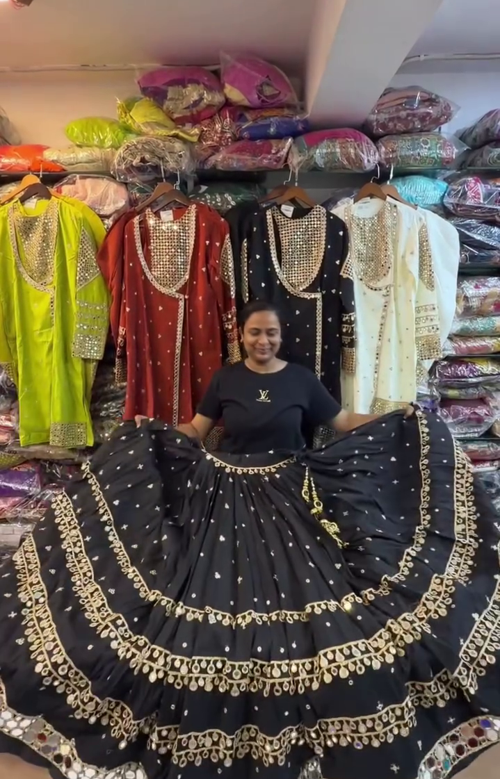 Women's Mirror Work Flared Lehenga