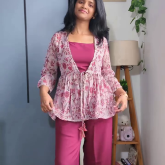 Women's Floral Print 3-Piece Co-Ord Set with Shrug