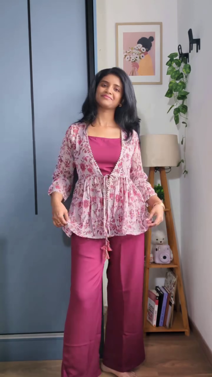 Women's Floral Print 3-Piece Co-Ord Set with Shrug