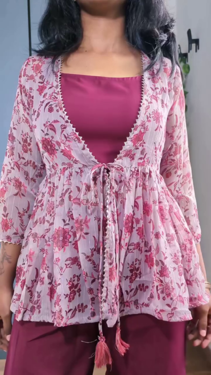 Women's Floral Print 3-Piece Co-Ord Set with Shrug