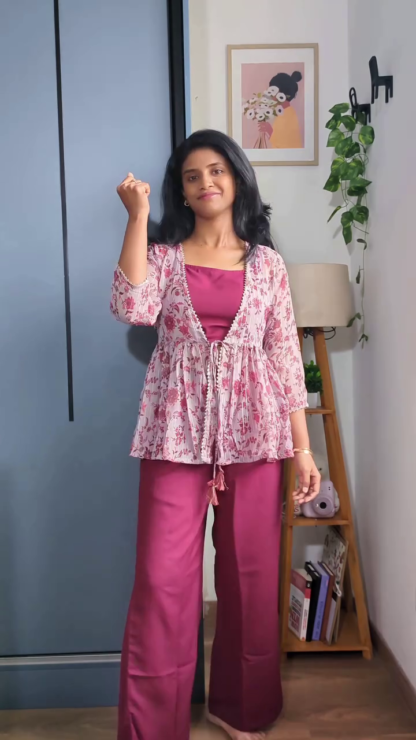 Women's Floral Print 3-Piece Co-Ord Set with Shrug