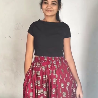 Women's Maroon Printed Cotton Flared Maxi Skirt