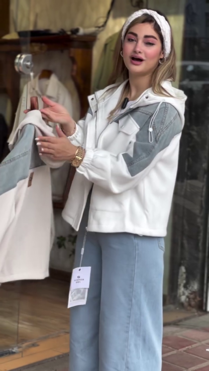 Women's Dual-Tone Fleece Jacket with Denim Panels