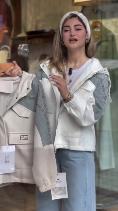 Women's Dual-Tone Fleece Jacket with Denim Panels