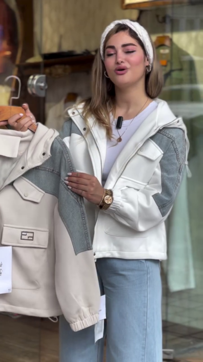 Women's Dual-Tone Fleece Jacket with Denim Panels
