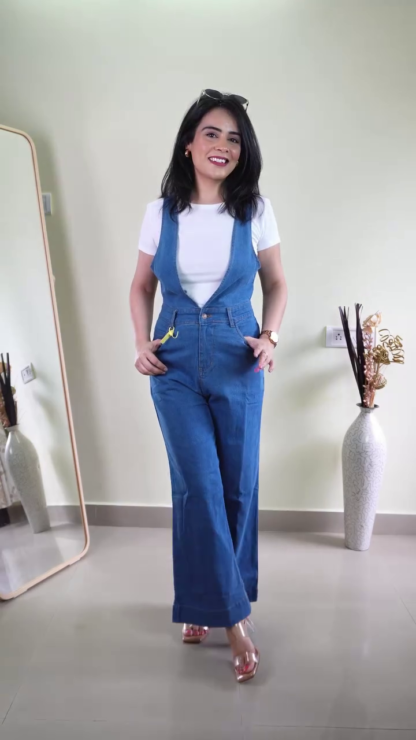 Women's Wide-Leg Denim Jumpsuit with Button Front