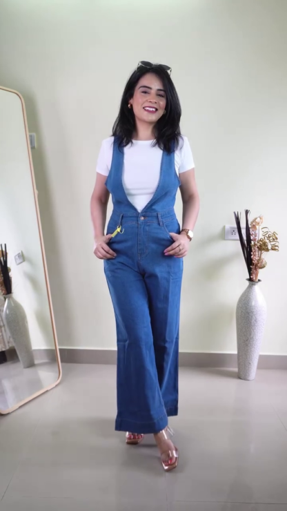 Women's Wide-Leg Denim Jumpsuit with Button Front