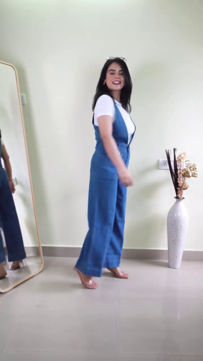 Women's Wide-Leg Denim Jumpsuit with Button Front