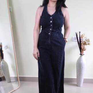 Women's Wide-Leg Denim Jumpsuit with Button Front