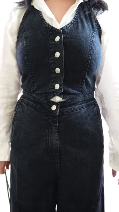 Women's Wide-Leg Denim Jumpsuit with Button Front