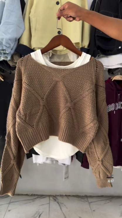Layered Knit Cropped Sweater with Cotton Inner Top
