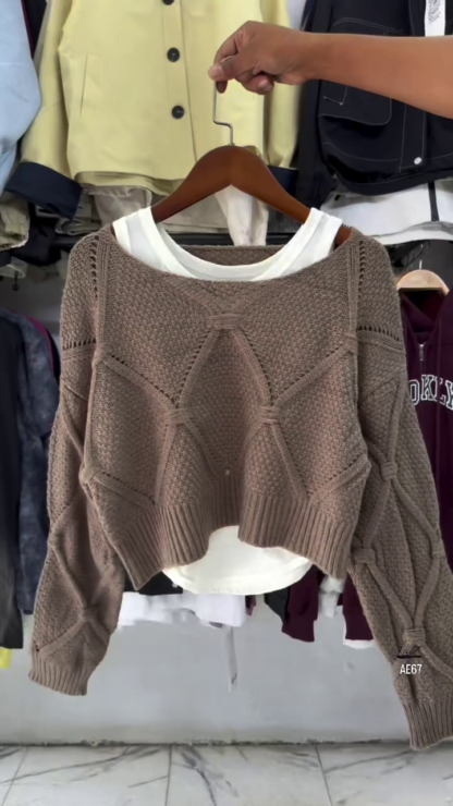 Layered Knit Cropped Sweater with Cotton Inner Top