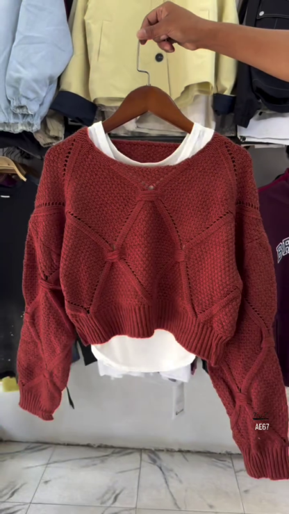 Layered Knit Cropped Sweater with Cotton Inner Top