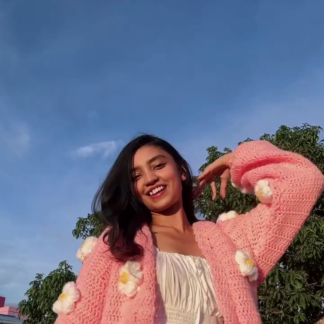 Handmade Crochet Blush Pink Cardigan with Daisy Appliques