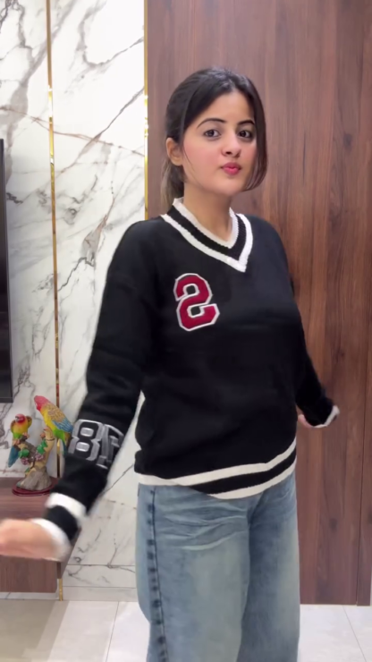Women's Knit Winter Tops: Heart Vest, Varsity and Striped Pullovers