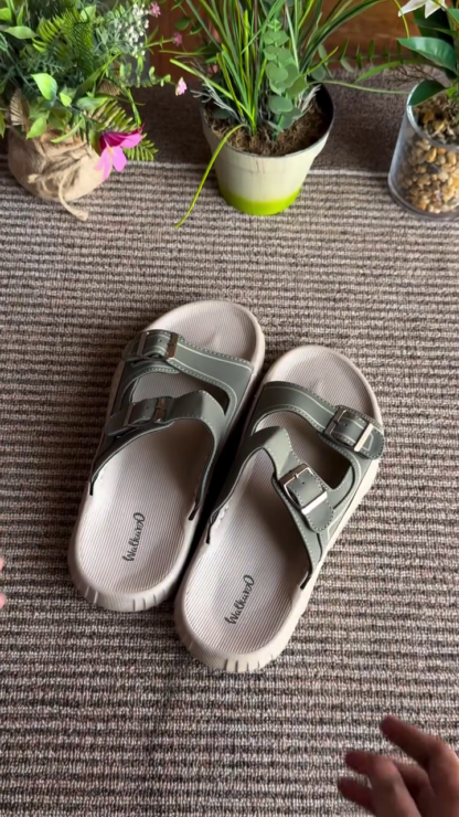 Olive adjustable sandals front view